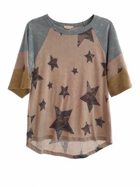 Kids Star Print Raglan Tee - Taupe & Dusty Blue